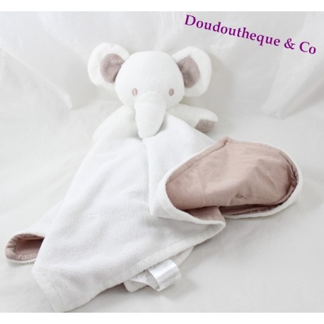 Doudou plat éléphant PRIMARK EARLY DAYS blanc marron 45 cm