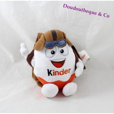 Peluche oeuf KINDER aviateur blanc rouge peluche publicitaire 21 cm