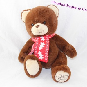 Teddy bear LA GRANDE RECRE chocolate scarf red 27 cm