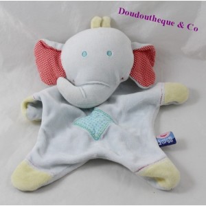 Elefant flach doudou SUCRE D'ORGE blau rote Ohren 23 cm