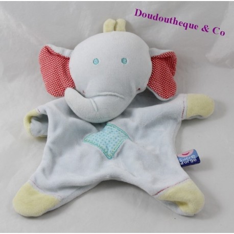 Elefant flach doudou SUCRE D'ORGE blau rote Ohren 23 cm Elefant flach doudou SUCRE D'ORGE blau rote Ohren 23 cm
