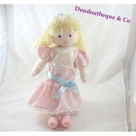 Poupée chiffon TRADEMARK DESIGNE robe rose ruban bleu blonde Caprice 