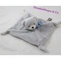 Doudou flat bear gray blue scarf striped blue 22 cm