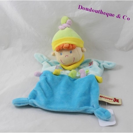 Doudou flach elf NICOTOY junge blau gelb Baum 27 cm