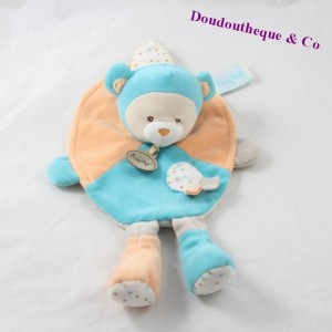 Doudou orso piatto BABY NAT CAPucin arancione blu BN712 28 cm