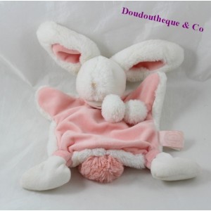 Doudou plat lapin DOUDOU ET COMPAGNIE Pompon rose blanc DC2741 24 cm