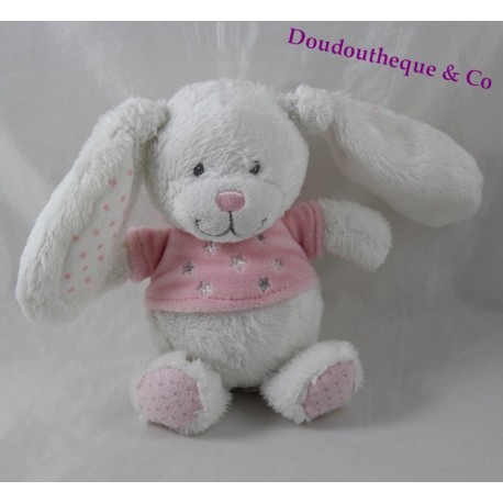 Doudou rabbit TEX pink scarf white BABY peas white 15 cm