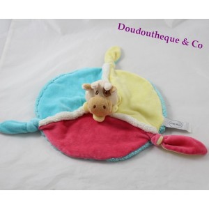 Doudou flache Kuh P'TIT BOUT gelb blau blau rund rosa 34 cm