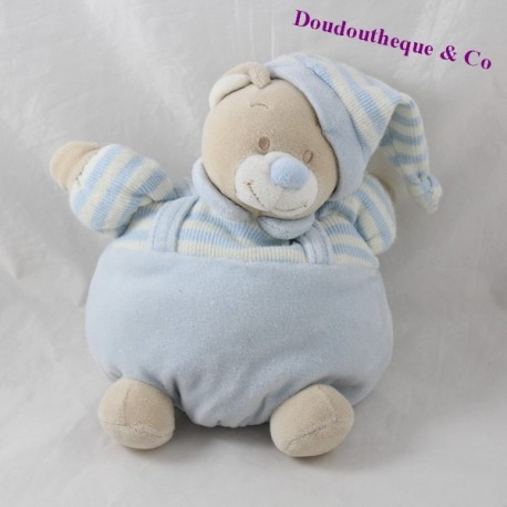 Doudou Kugelbär JOLLYBABY blau beige Streifen Riemen 20 cm