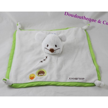 Doudou plat souris ITSIMAGICAL KicoNico Imaginarium Vertbaudet vert blanc