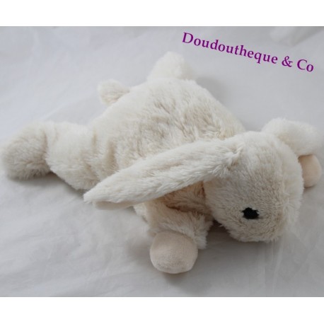 Peluche lapin MONOPRIX allongé blanc crème 29 cm