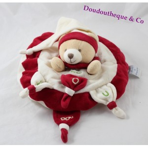 Doudou semi plat ours DOUDOU ET COMPAGNIE Nanou rouge blanc 25 cm