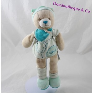 Doudou Bibou ours DOUDOU ET COMPAGNIE vert bonnet 25 cm