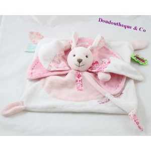 Doudou flat rabbit DOUDOU AND COMPAGNIE Tatoo pink and white 26 cm