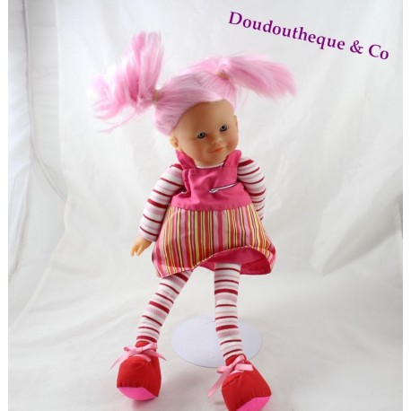 Poupee COROLLE cheveux rose robe a rayures 42 cm SOS doudou