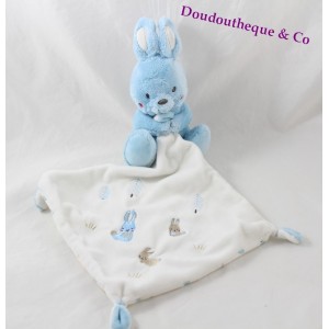 Doudou handkerchief rabbit TEX BABY blue white firs Carrefour
