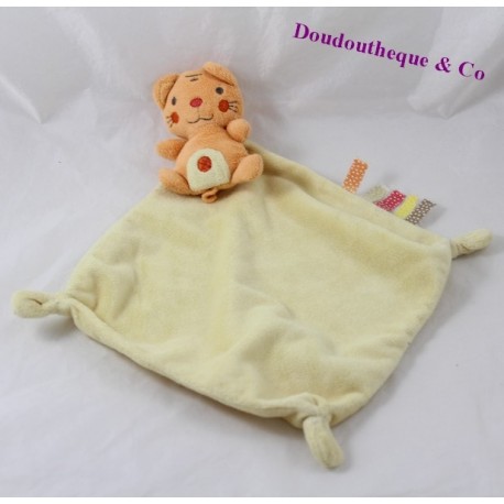 Gelb orange NICOTOY Katze flache Doudou Etiketten 33 cm Gelb orange NICOTOY Katze flache Doudou Etiketten 33 cm