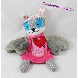 Doudou flache Kaninchen Monster IKKS Süchtigen rosa grau Flügel rotes Herz