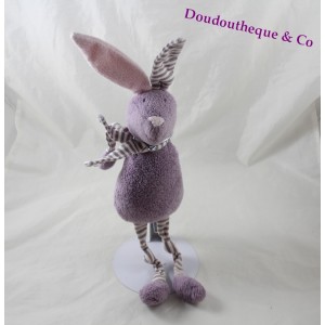 Doudou rabbit BOUT'CHOU purple pink striped scarf Monoprix 30 cm