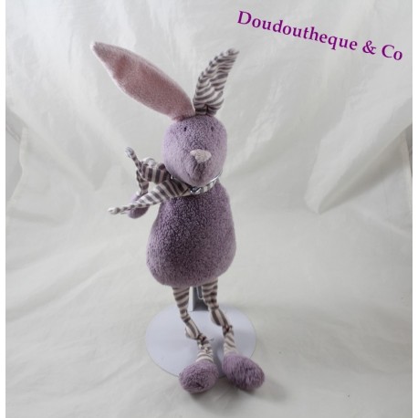 Doudou conejo BOUT'CHOU morado rosa rayado bufanda Monoprix 30 cm