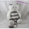 Peluche Frizzy Kitty chat GIPSY blanc gris poils longs 40 cm
