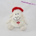 Peluche mouton NEMERY & CALMEJANE beret rouge sur la tête 15 cm