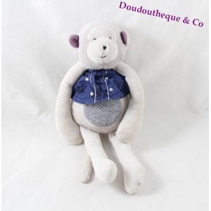 Peluche Roméo singe MOULIN ROTY Aimé et Céleste bleu gris 24 cm