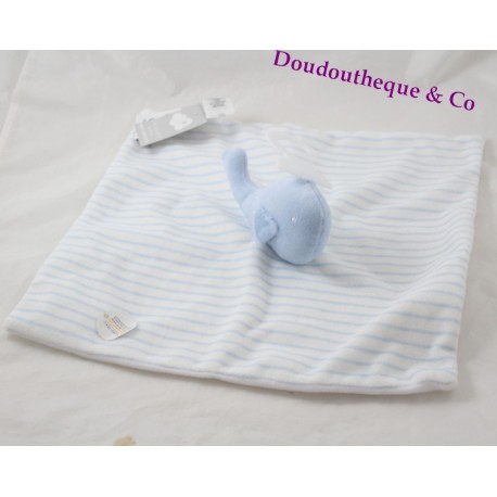 Doudou flat whale PRIMARK blue white stripes Baby Comforter
