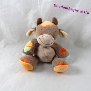 Mini doudou mucca NATTOU Little Garden arancione sonaglio marrone 13 cm