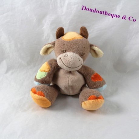 Mini doudou cow NATTOU Little Garden orange brown rattle 13 cm