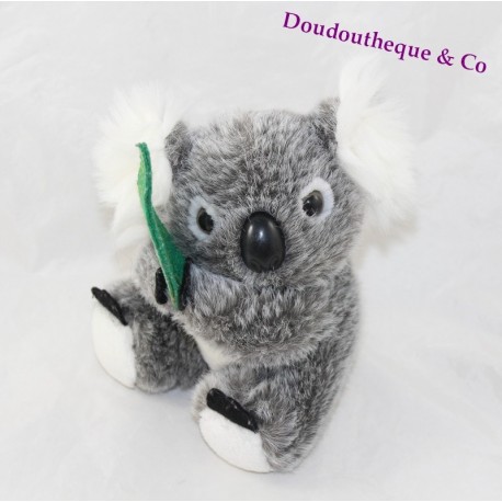Peluche koala gris blanc feuille verte Australia 18 cm