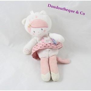 Doudou poupée SUCRE D'ORGE attache tétine chat rose coeur