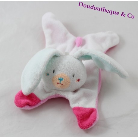 Doudou flach Kaninchen SUCRE D'ORGE rosa weiße Blumen 26 cm