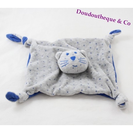 Final del gato plano de Doudou ' Monoprix col azul gris estrellas nodo cuadrado 21 cm