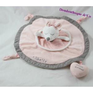 Flaches Kuscheltier mit Maus SAUTHON Lilibelle rosa grau rund 30 cm