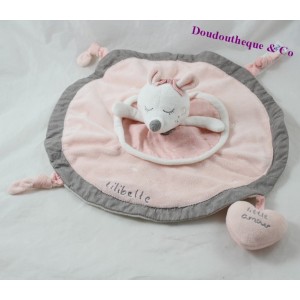 Flat cuddly toy with mouse SAUTHON Lilibelle pink grey round 30 cm