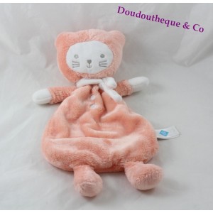 Doudou flat cat TEX BABY orange pink salmon Carrefour 32 cm