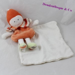 Doudou pañuelo muñeca BERLINGOT rayas blancas naranjas 20 cm