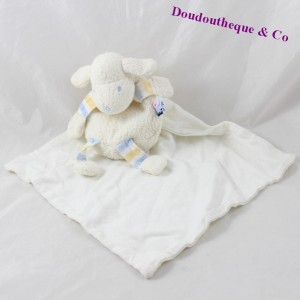 Doudou sheep handkerchief SUCRE D'ORGE white blue 19 cm