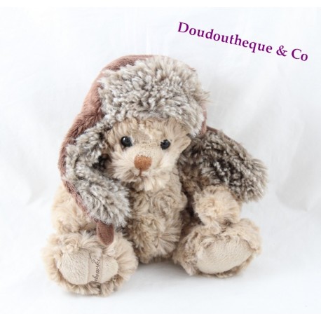 Peluche ours BUKOWSKI chapka marron beige 18 cm