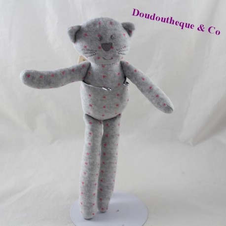 Doudou chat BOUT'CHOU Monoprix gris étoiles rose 30 cm