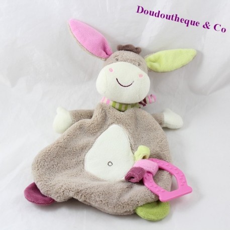 Doudou burro plano TIGEX Babysun anillo beige dentadura 28 cm