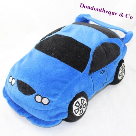 Peluche voiture rembourrée bleu et noir 37 cm