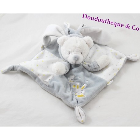 Doudou flat bear MAX & SAX hood rabbit gray phosphorescent stars Carrefour