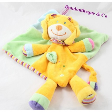 Flache Doudou Löwe POMMETTE orange und grün Blatt unter gestreift 34 cm Flache Doudou Löwe POMMETTE orange und grün Blatt unter gestreift 34 cm