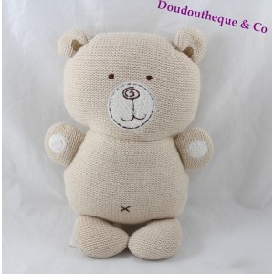 Doudou orso NATURES PUREST organico beige Hug Me cotone maglia campana 23 cm