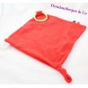 Doudou flat square red OXYBUL rings dentitions labels knot 30 cm