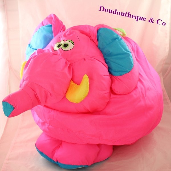 Plush elephant FISHER PRICE Puffalump parachute canvas wine pink