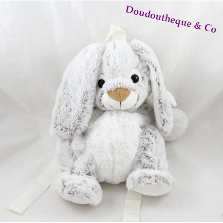 Sac à dos peluche lapin RODADOU chiné gris blanc 36 cm