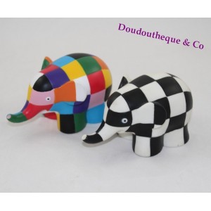 Figurines éléphant Elmer PLASTOY patchwork multicolore noir blanc 12 cm